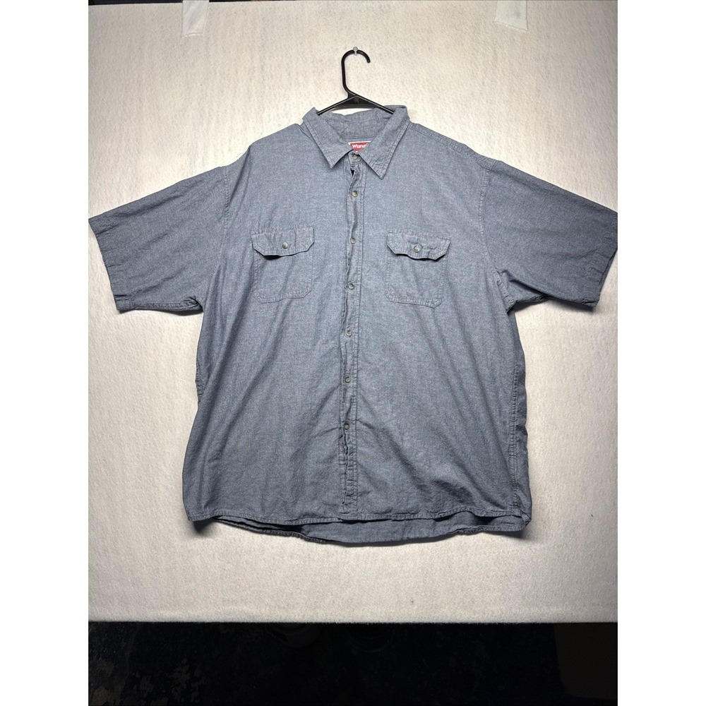 Wrangler Mens Blue Chambray Short Sleeve Button Down Shirt 2XL Cotton Workwear - Picture 1 of 14